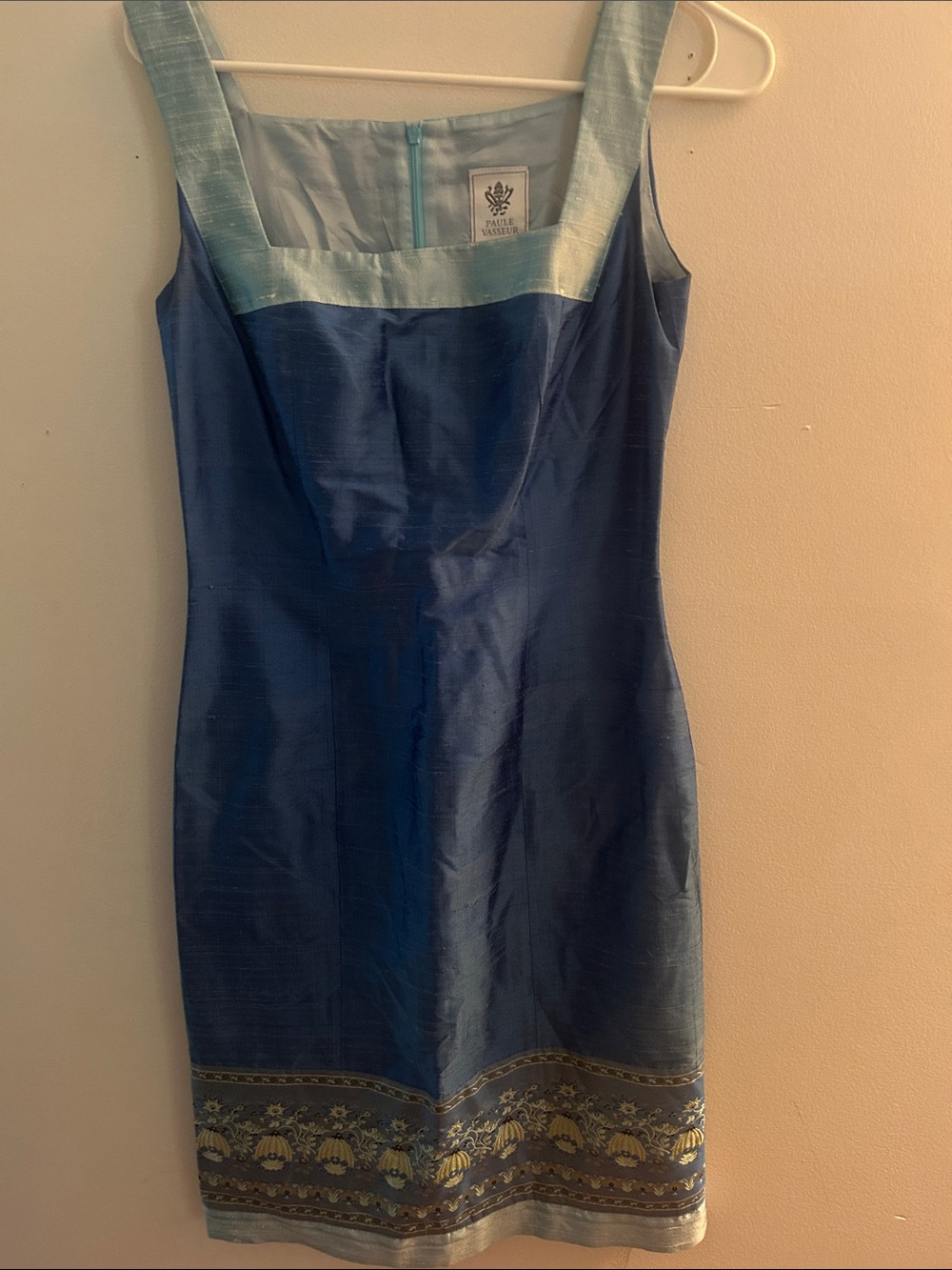 Blue Sheath Dress with Light Aqua Trim